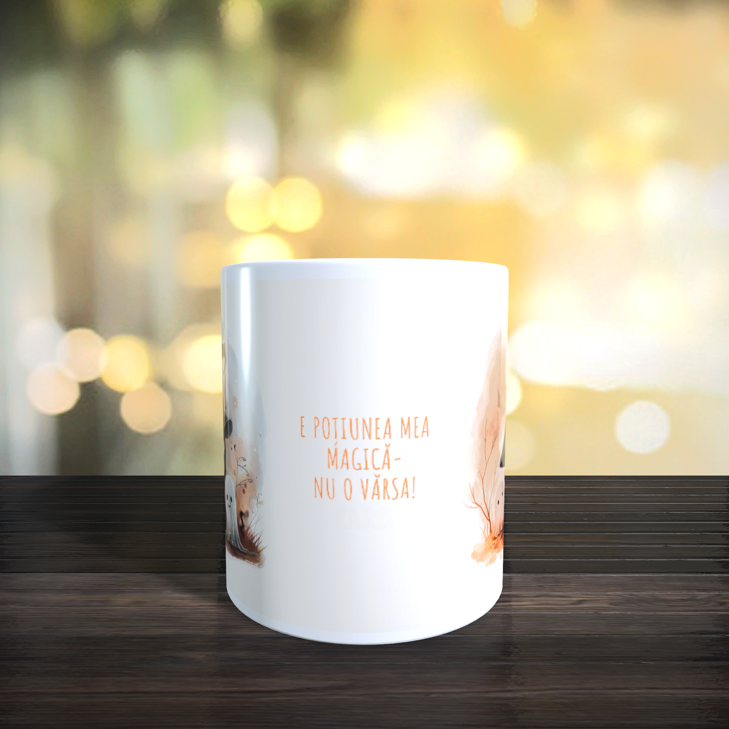 Cană ceramică personalizată „E poțiunea mea magică – nu o vărsa!” – 330 ml, albă