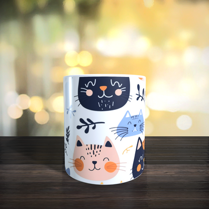 Cană ceramică personalizată „Pisici vesele pastel” – 330 ml, albă