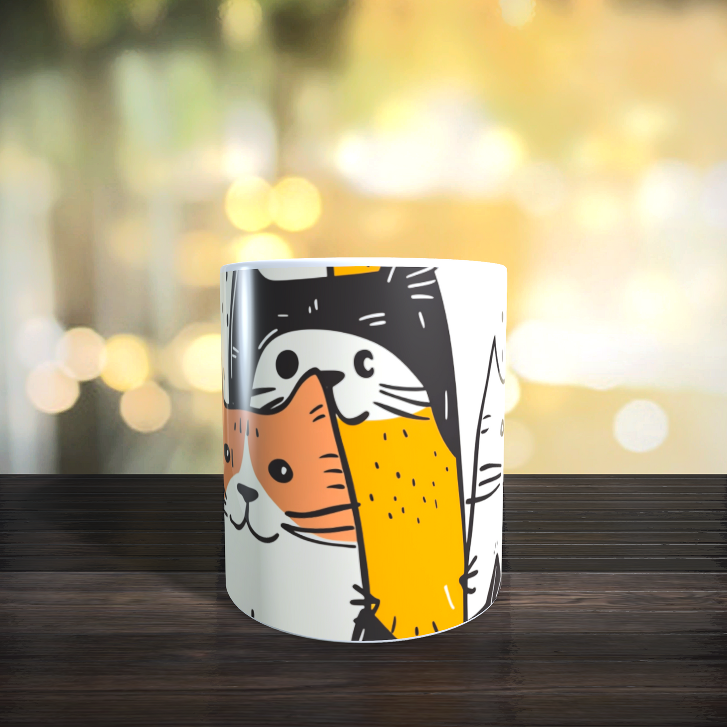 Cană ceramică personalizată „Pisici jucăușe portocalii” – 330 ml, albă