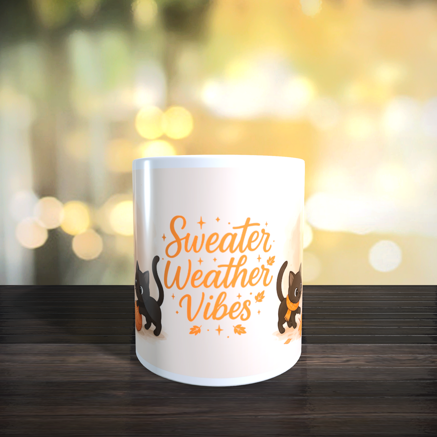 Cană ceramică personalizată „Sweater Weather Vibes” – 330 ml, albă