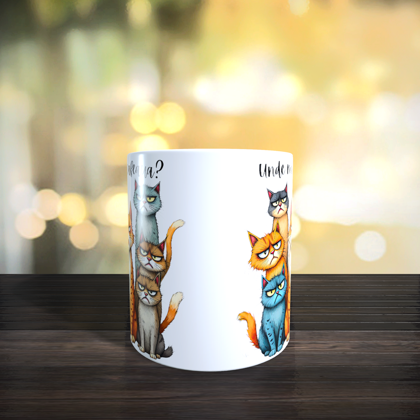 Cană ceramică personalizată „Unde mi-e cafeaua?” – 330 ml, albă