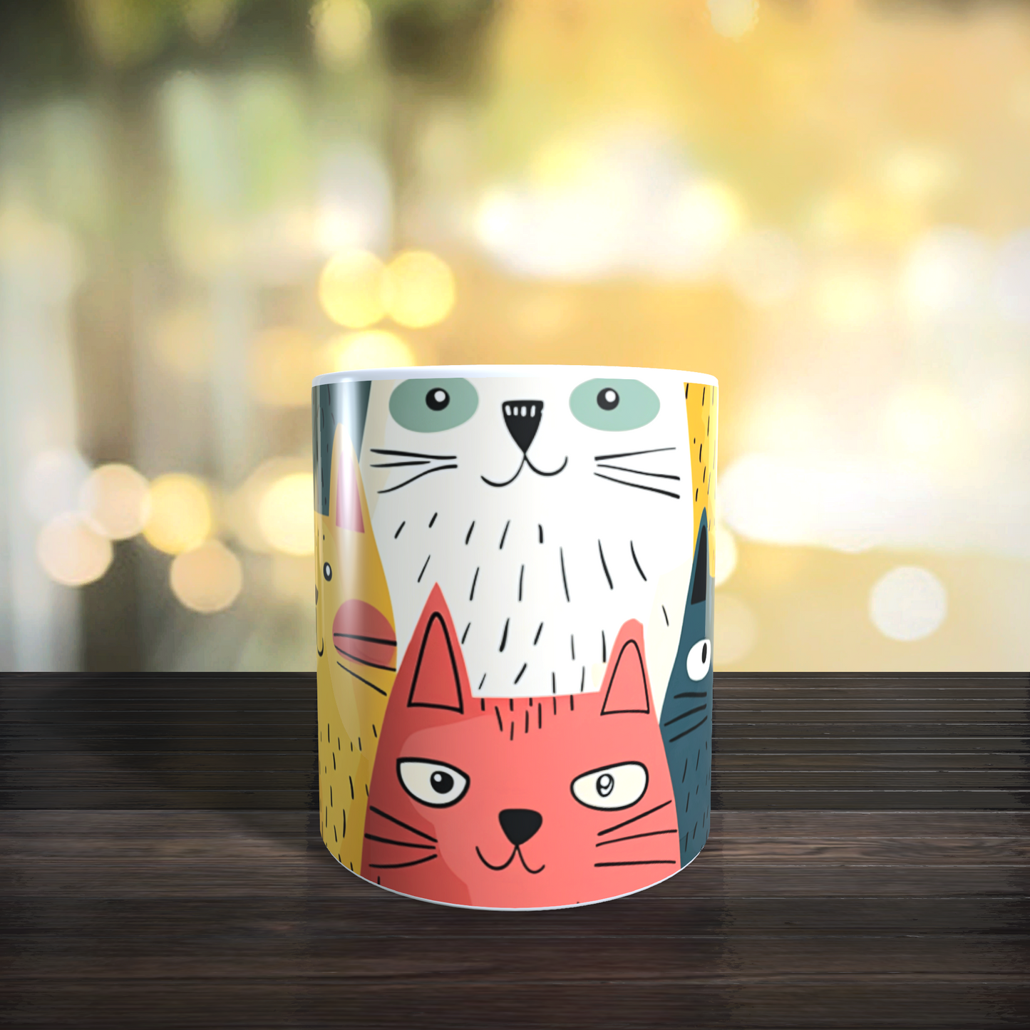 Cană ceramică personalizată „Pisici colorate – design abstract” – 330 ml, albă | MoonPrint