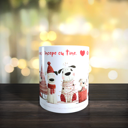 Cană caritabilă de Crăciun „Pentru noi, acasă începe cu tine”