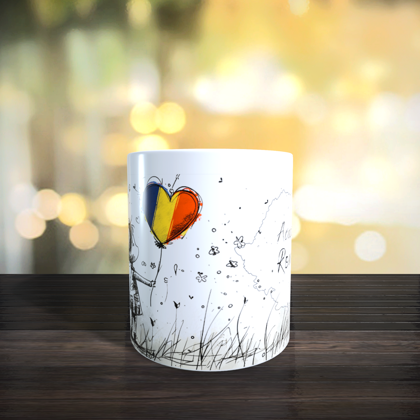 Cană ceramică personalizată „Acasă e România” – 330 ml, albă