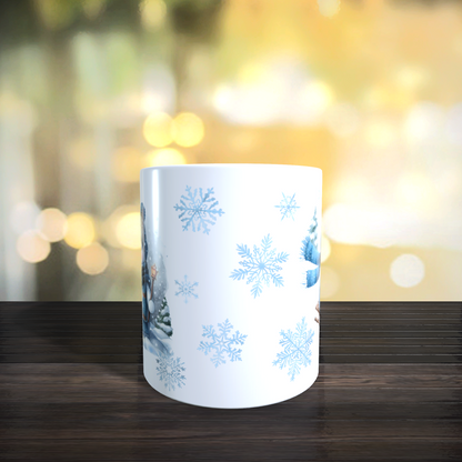 Cană ceramică personalizată „Omuletul de zăpadă și felinarul” – 330 ml