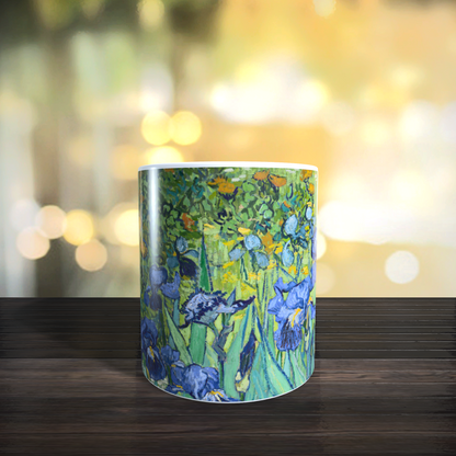 Cană ceramică „Vincent van Gogh – Iriși” – 330 ml, albă