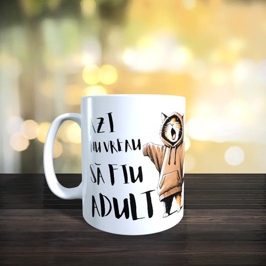 Cană ceramică personalizată „Azi nu vreau să fiu adult” – 330 ml, albă