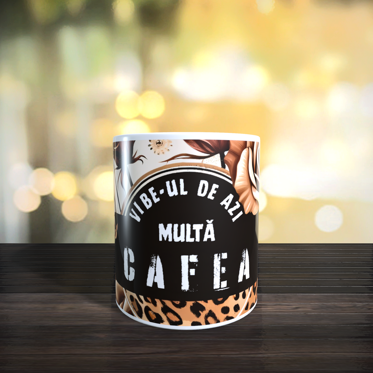 Cană ceramică personalizată „Vibe-ul de azi: Multă cafea” – 330 ml, albă