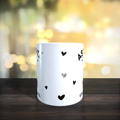 Cană ceramică personalizată „Așteaptă, să mă stresez inutil” – 330 ml, albă