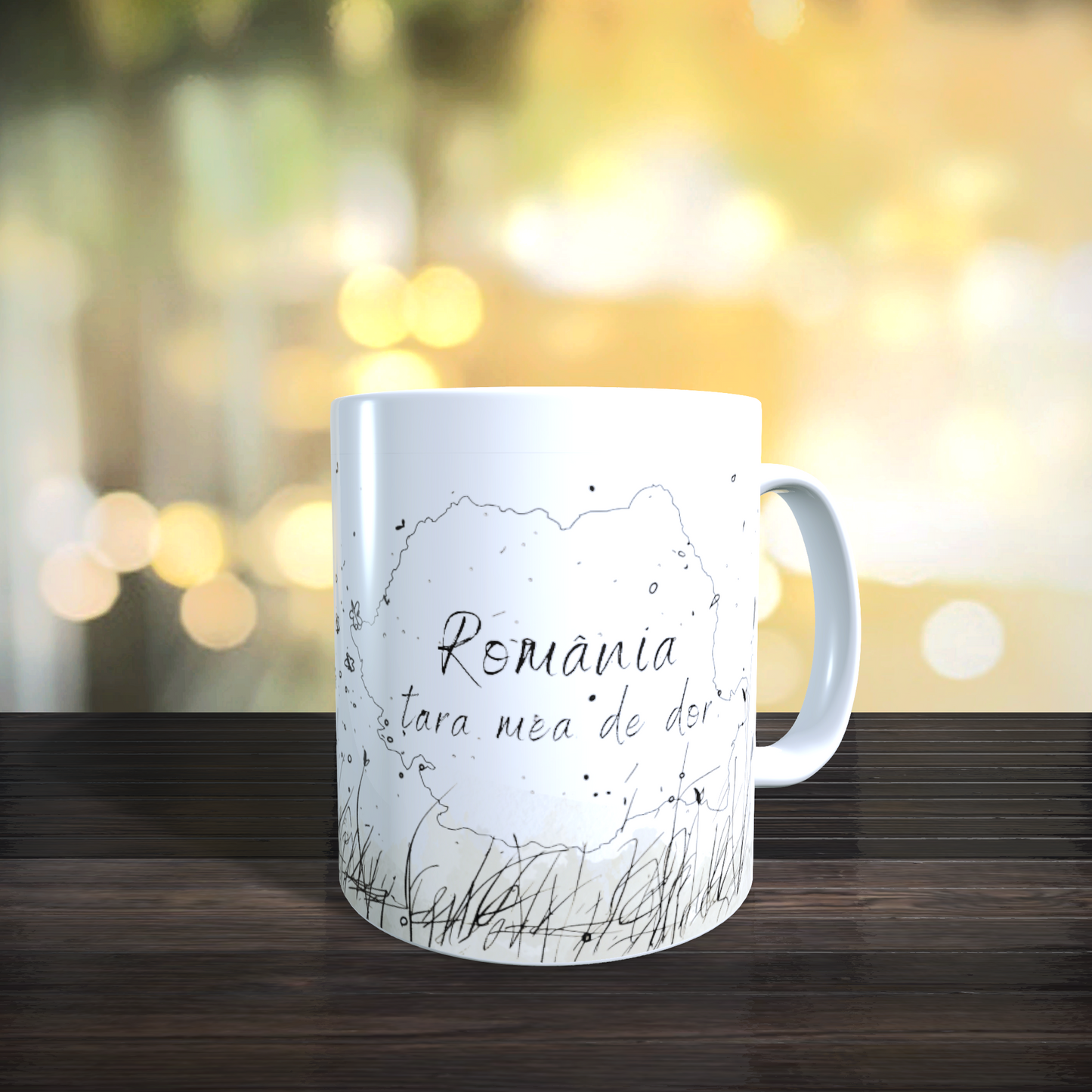 Cană ceramică personalizată „România” – 330 ml, albă - alege mesajul