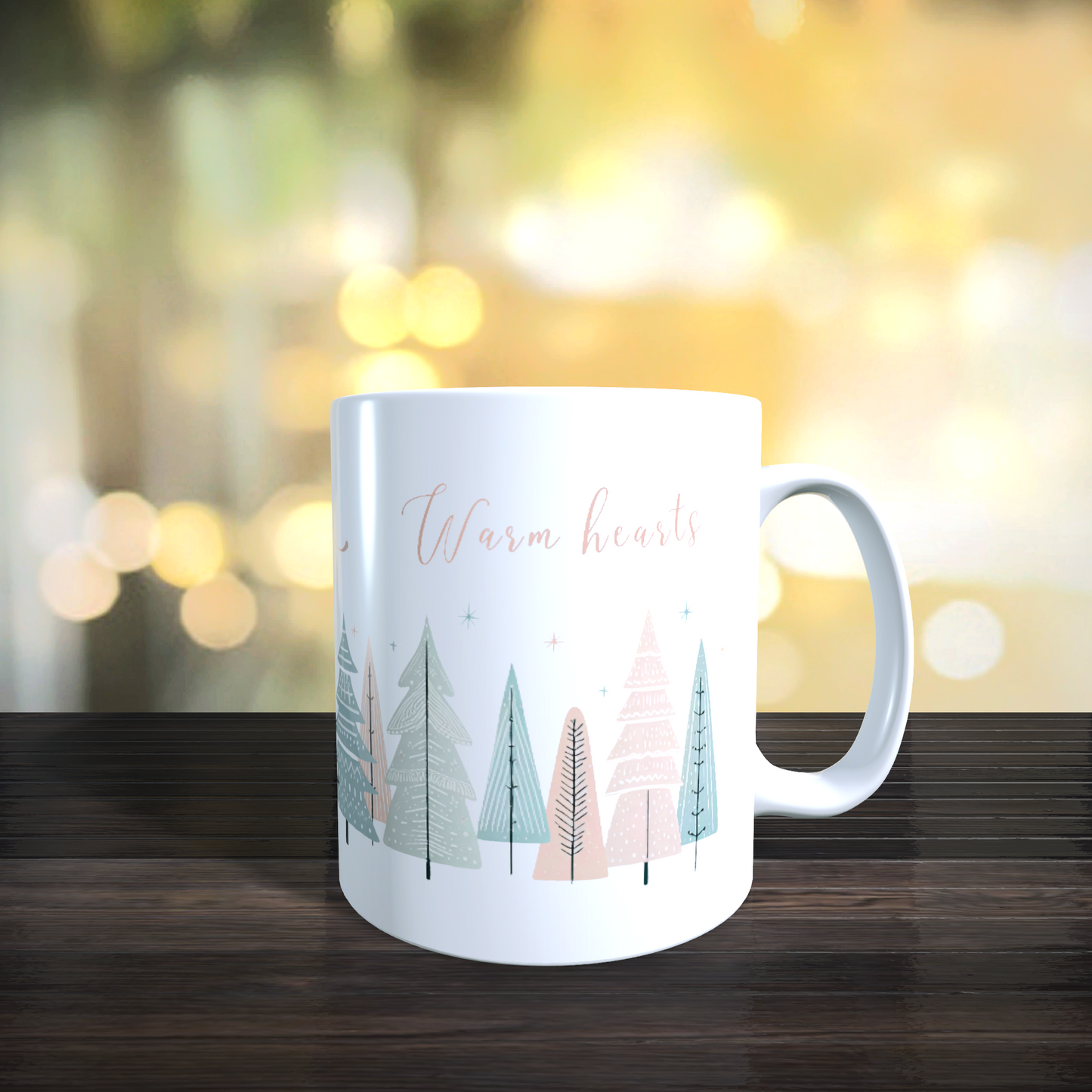 Cană ceramică personalizată „Cold days, warm hearts”, 330 ml, albă