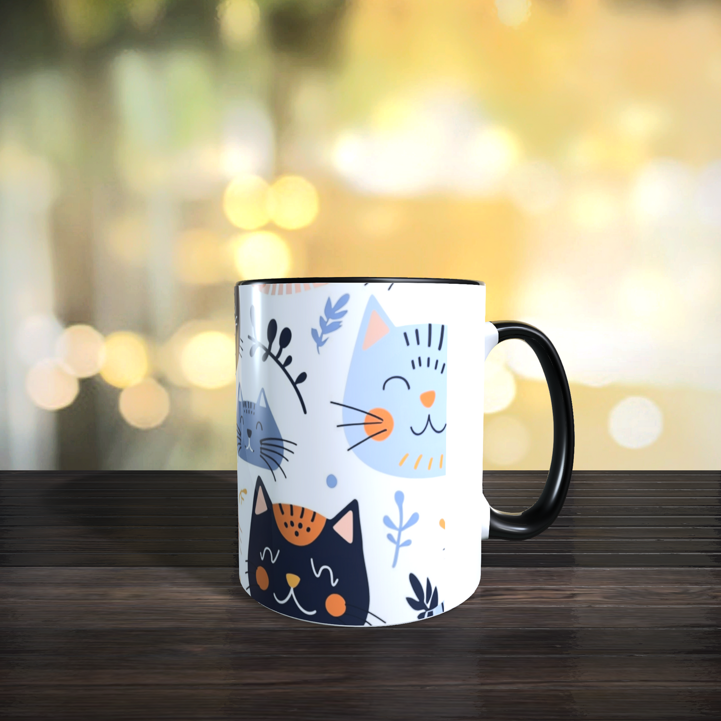 Cană ceramică personalizată „Pisici vesele pastel” – 330 ml, albă