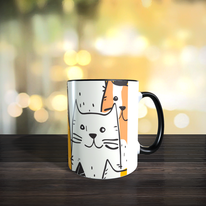 Cană ceramică personalizată „Pisici jucăușe portocalii” – 330 ml, albă