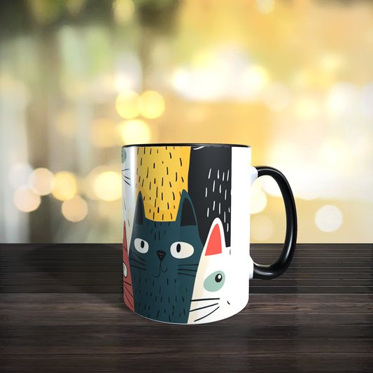 Cană ceramică personalizată „Pisici colorate – design abstract” – 330 ml, albă | MoonPrint