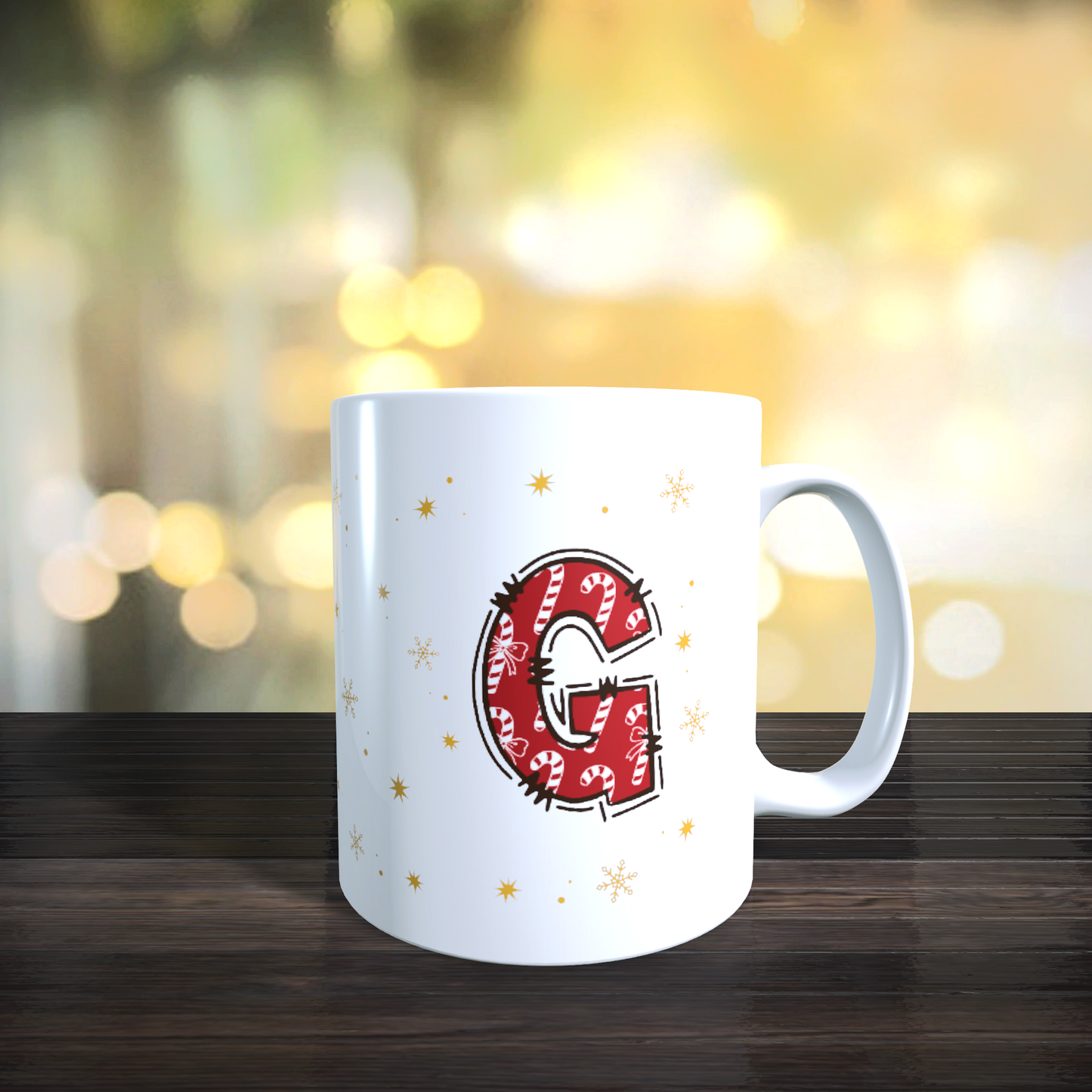 Cană personalizată cu inițială de Crăciun ”Meowy Christmas” – modele A-Z