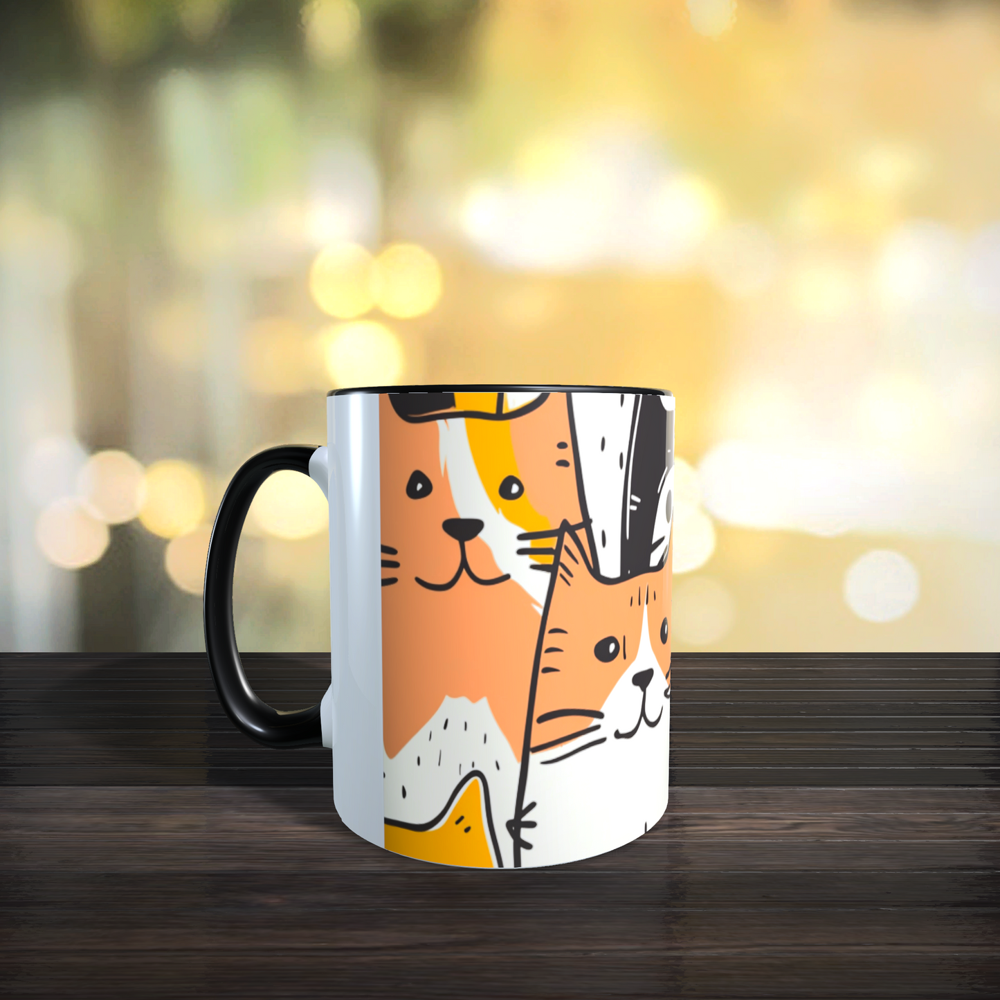 Cană ceramică personalizată „Pisici jucăușe portocalii” – 330 ml, albă