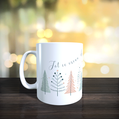 Cană ceramică personalizată „Tot ce vreau de Crăciun ești Tu” – 330 ml, albă