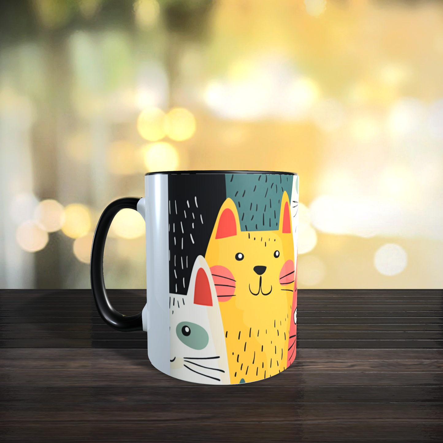 Cană ceramică personalizată „Pisici colorate – design abstract” – 330 ml, albă | MoonPrint