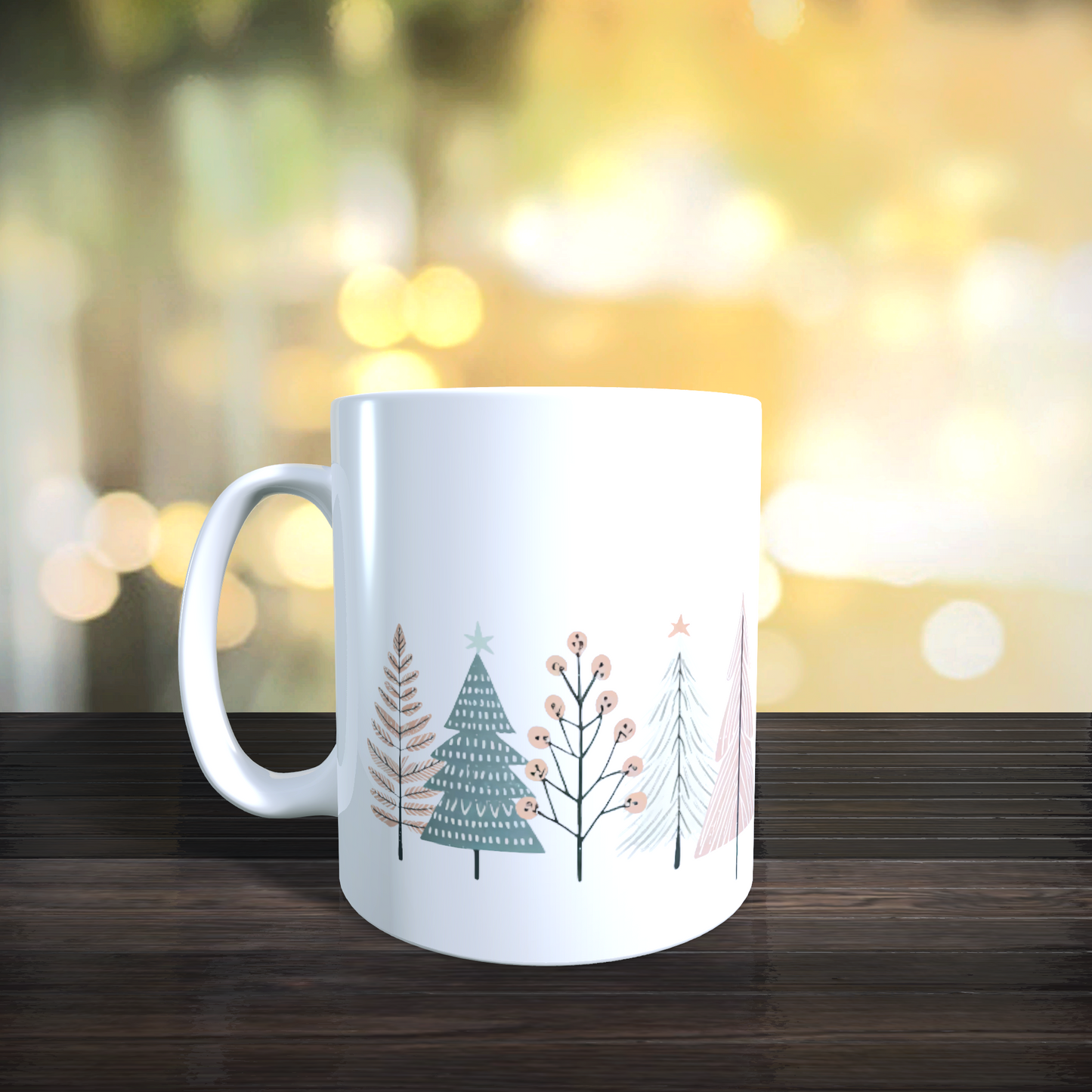 Cană ceramică personalizată „Magia dimineților de iarnă” – 330 ml, albă