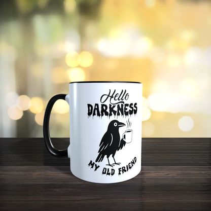 Cană ceramică personalizată „Hello darkness my old friend” – 330 ml, albă