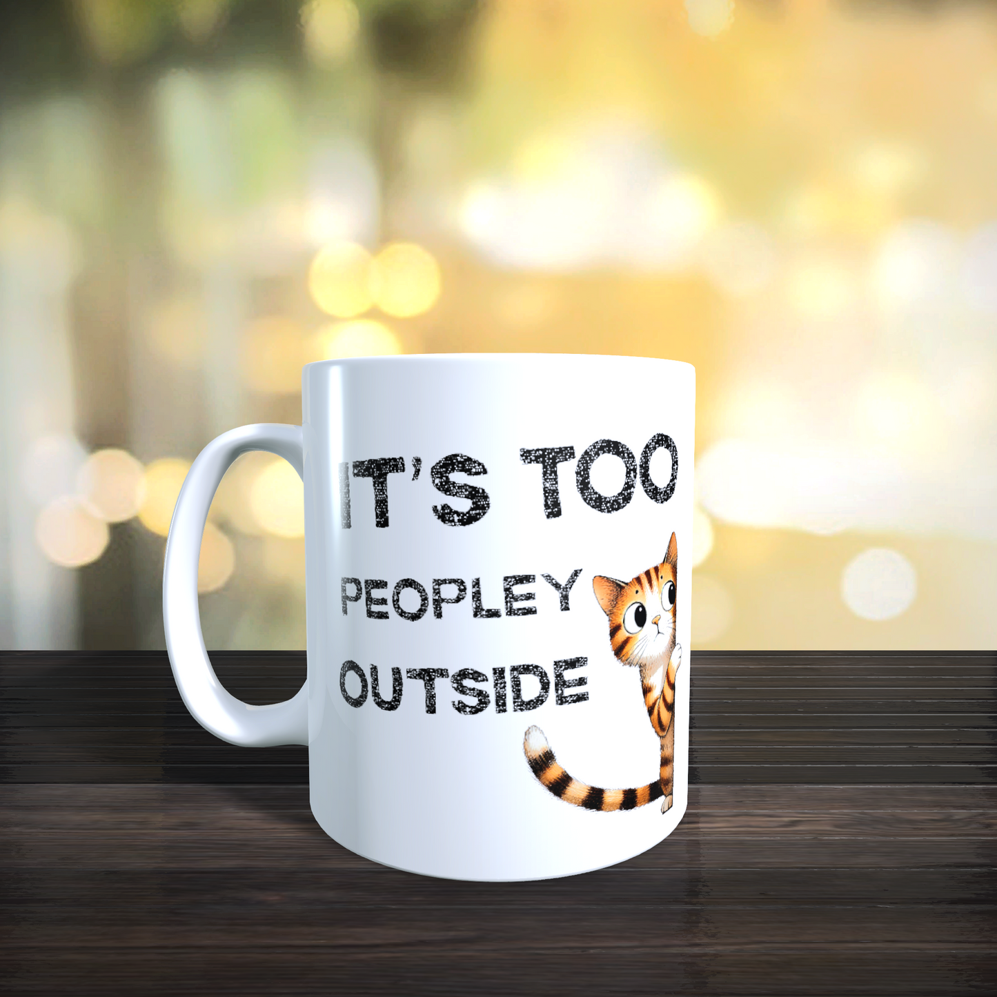 Cană ceramică personalizată „Cam multă lume pe afară” – 330 ml, albă