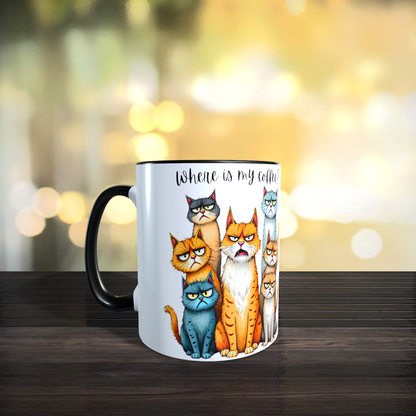 Cană ceramică personalizată „Unde mi-e cafeaua?” – 330 ml, albă