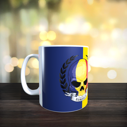 Cană personalizată „Pisica României” – design tricolor urban, 330 ml, albă - alege modelul