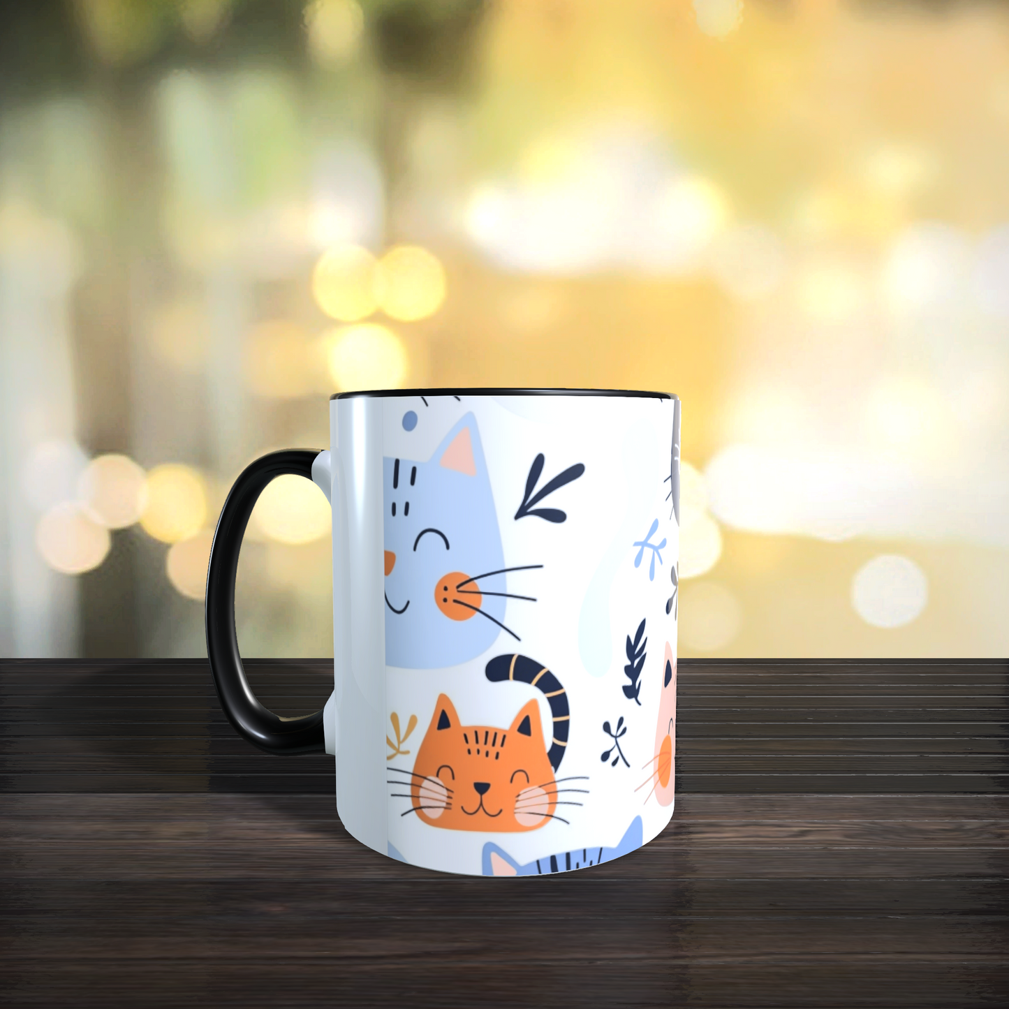 Cană ceramică personalizată „Pisici vesele pastel” – 330 ml, albă