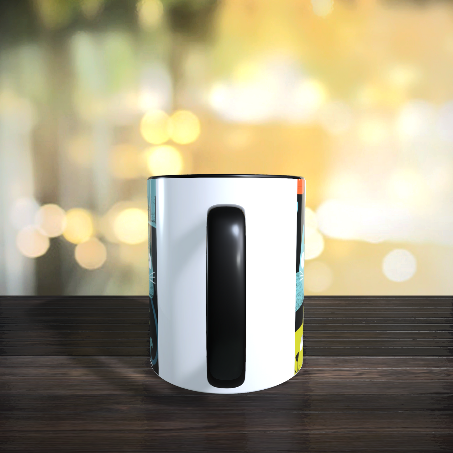 Cană ceramică personalizată „Pisici nebune pe fundal negru” – 330 ml, albă