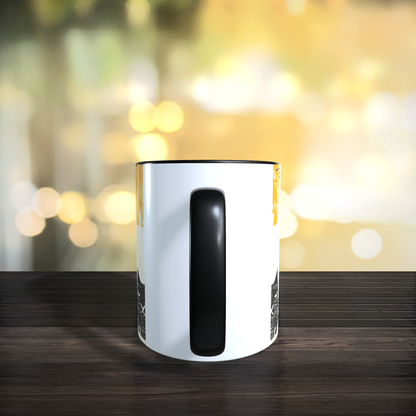 Cană ceramică personalizată „Pisici minimaliste galben-negru” – 330 ml, albă