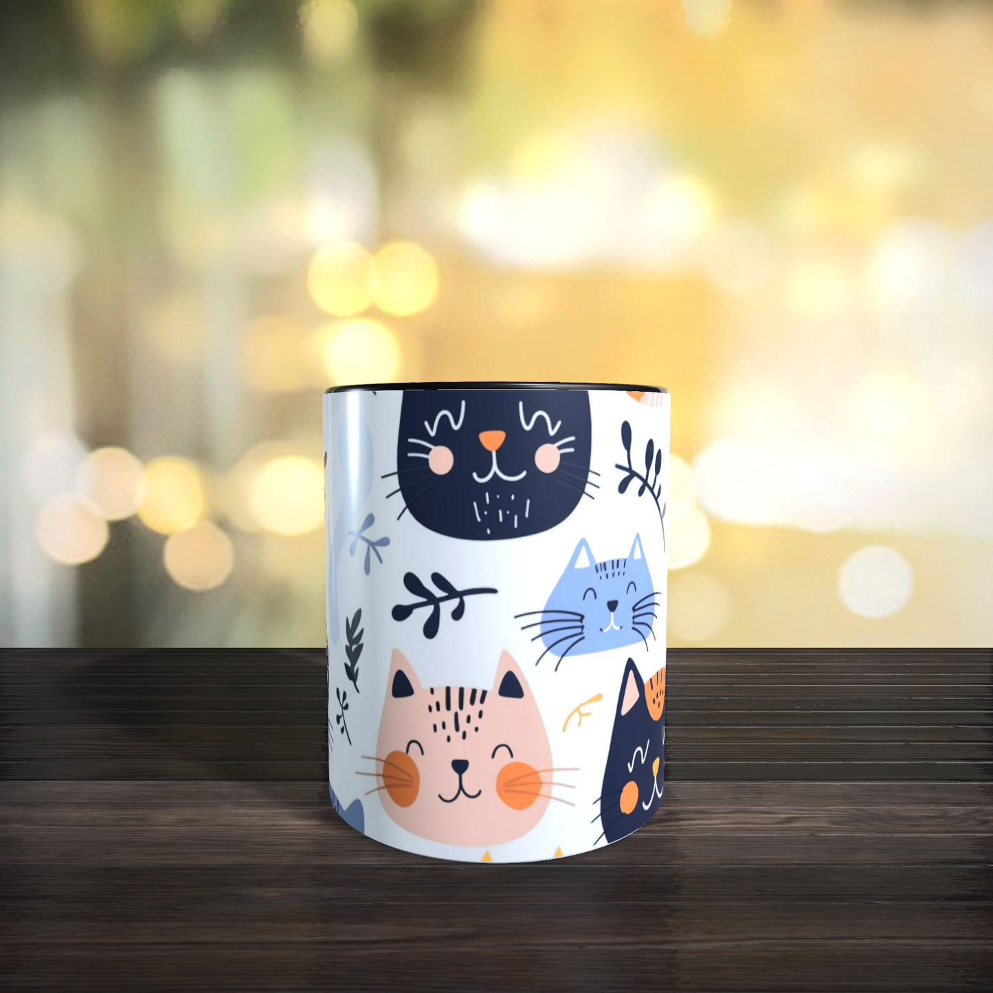 Cană ceramică personalizată „Pisici vesele pastel” – 330 ml, albă