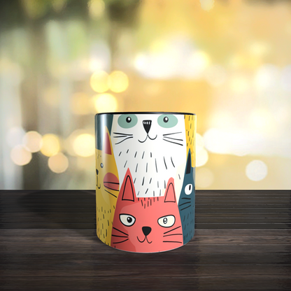 Cană ceramică personalizată „Pisici colorate – design abstract” – 330 ml, albă | MoonPrint