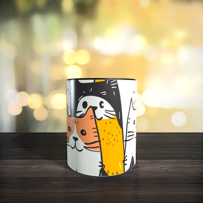 Cană ceramică personalizată „Pisici jucăușe portocalii” – 330 ml, albă