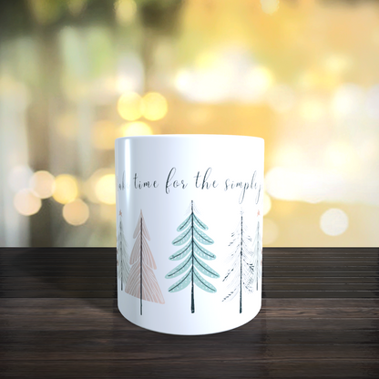 Cană ceramică personalizată „Make time for the simple joys” – 330 ml, albă