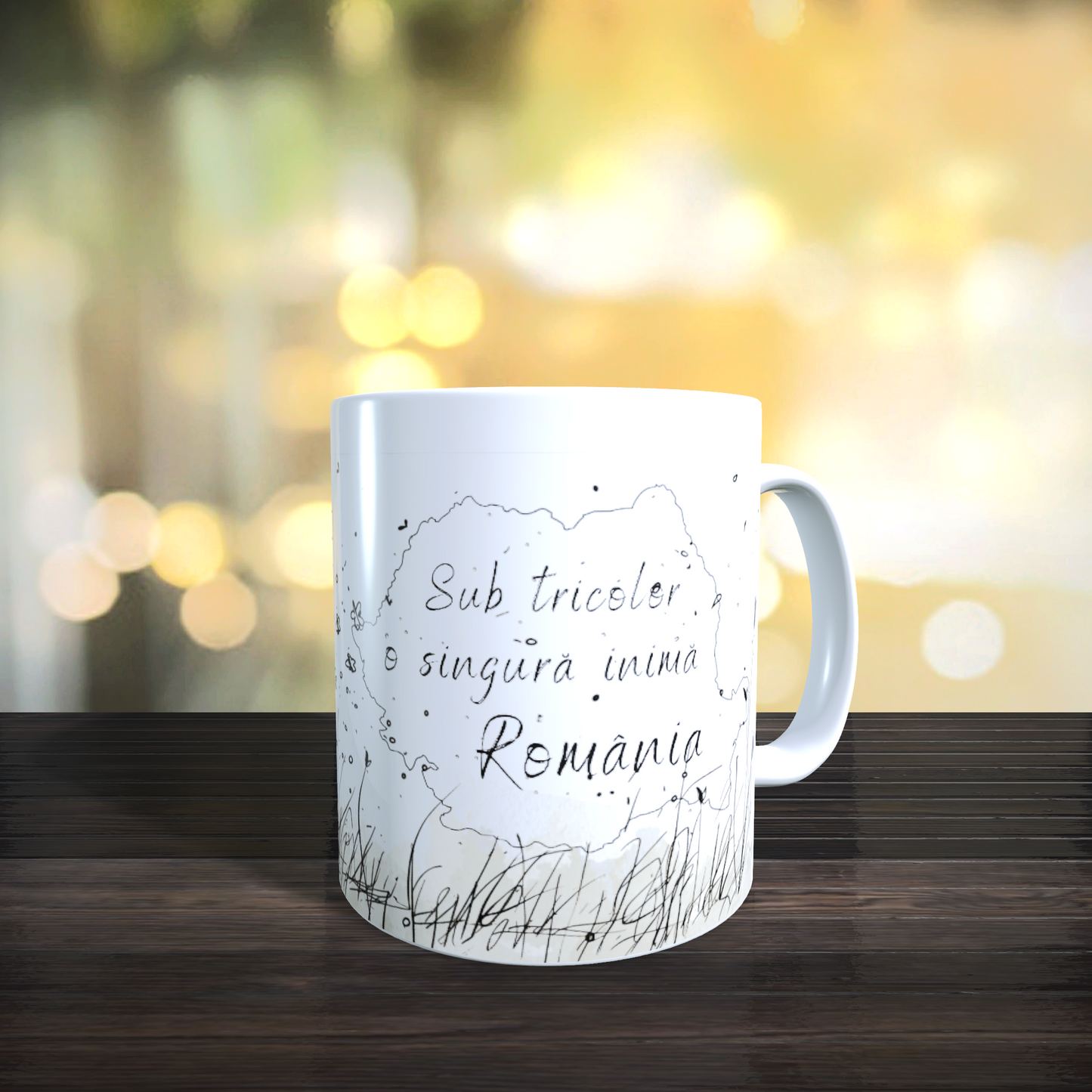 Cană ceramică personalizată „România” – 330 ml, albă - alege mesajul