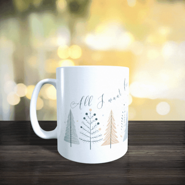 Cană ceramică personalizată „All I want for Christmas is my Coffee” – 330 ml, albă