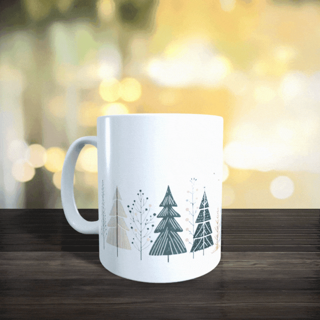 Cană ceramică personalizată „Pădurea magică” – 330 ml, albă