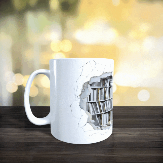 Cană ceramică personalizată „Haosul din bibliotecă” – 330 ml, albă