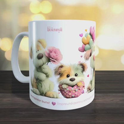 Cană caritabilă „Din inimă” – Blănoșii cu flori și inimioare