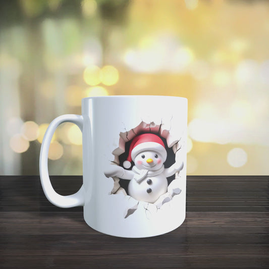 Cană ceramică personalizată „Omul de zăpadă 3D” V1 – 330 ml, albă