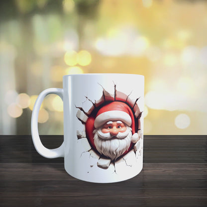 Cană ceramică personalizată „Moș Crăciun 3D” V1 – 330 ml, albă