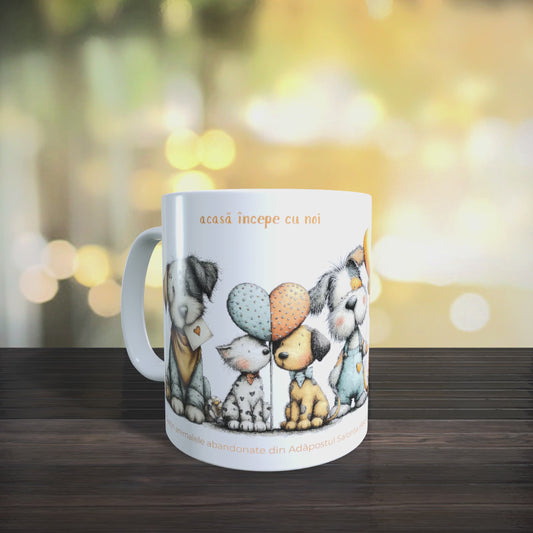 Cană caritabilă „Acasă începe cu noi” – Blănoșii inimioși