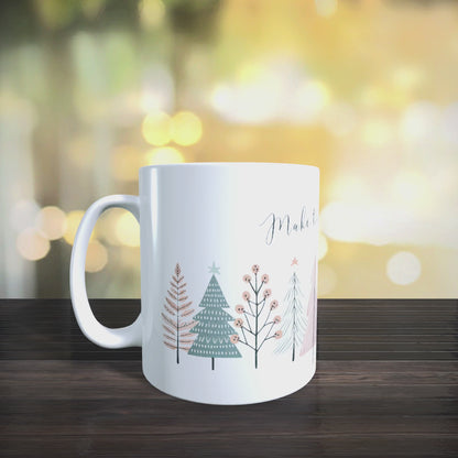 Cană ceramică personalizată „Make time for the simple joys” – 330 ml, albă