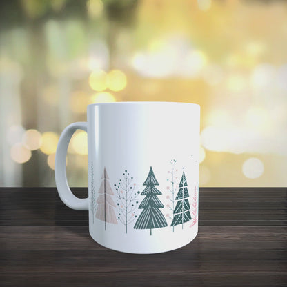 Cană ceramică personalizată „Pădurea magică” – 330 ml, albă