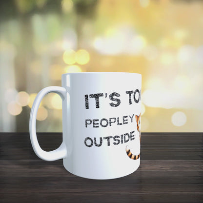 Cană ceramică personalizată „Cam multă lume pe afară” – 330 ml, albă