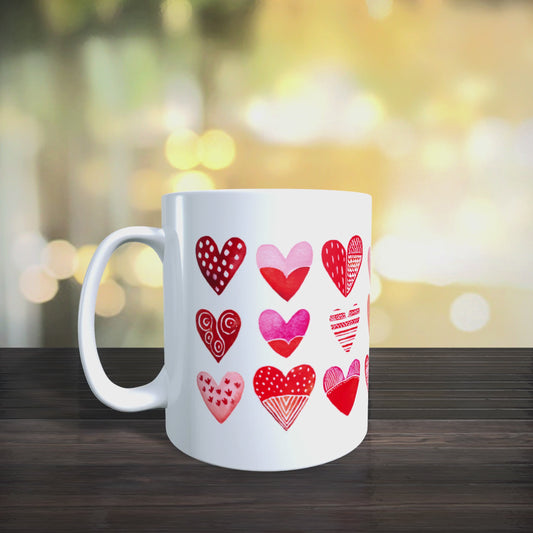 Cană Personalizată Valentine's Day Inimioare Watercolor – Cadou Romantic 330ml