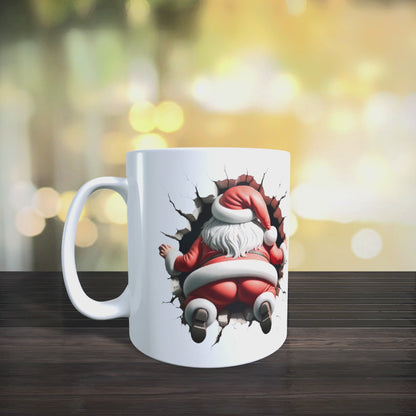 Cană ceramică personalizată „Moș Crăciun 3D” V2 – 330 ml, albă