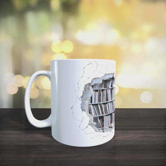 Cană ceramică personalizată „Haosul din bibliotecă” – 330 ml, albă