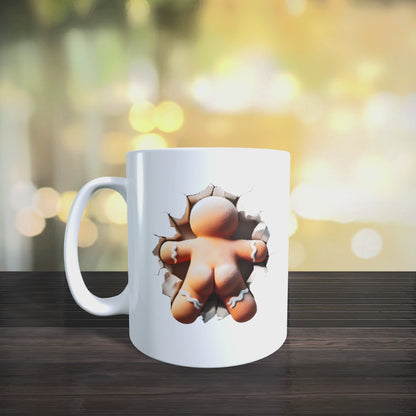 Cană ceramică personalizată „Omulețul de turtă dulce 3D” V2 – 330 ml, albă