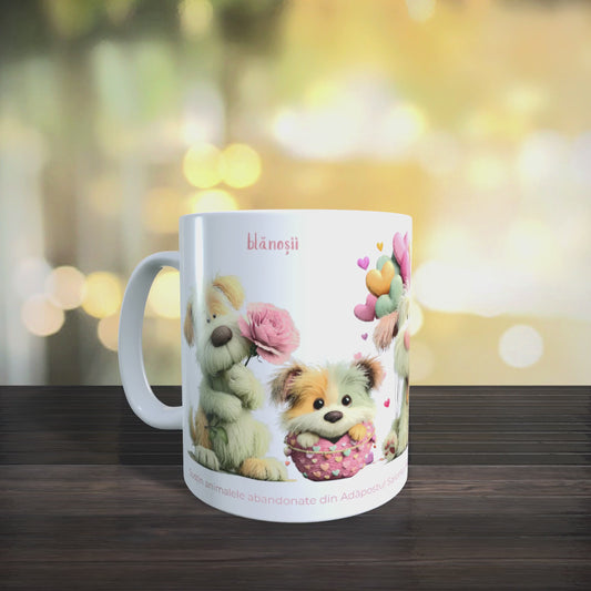 Cană caritabilă „Din inimă” – Blănoșii cu flori și inimioare